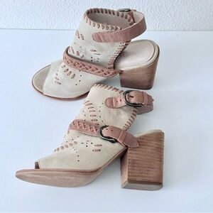 GeèWAWA Sold At Anthropologie-Bangle Artisan Suede Boho Taupe 3.5” Block Heel 7